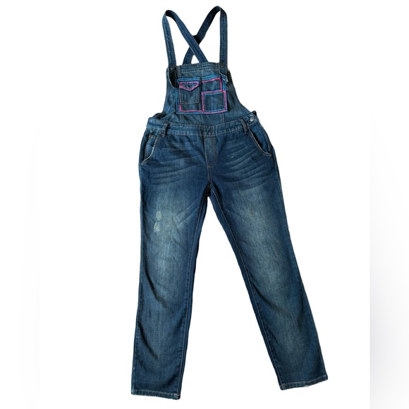 Free Prople Distressed Brady Wash Denim Colour Block Overalls - Picture 3 of 16